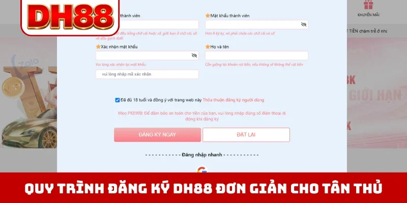 Đăng Ký DH88 - Hướng Dẫn 3 Bước Tạo Tài Khoản Siêu Tốc - WINLUMA.BIZ